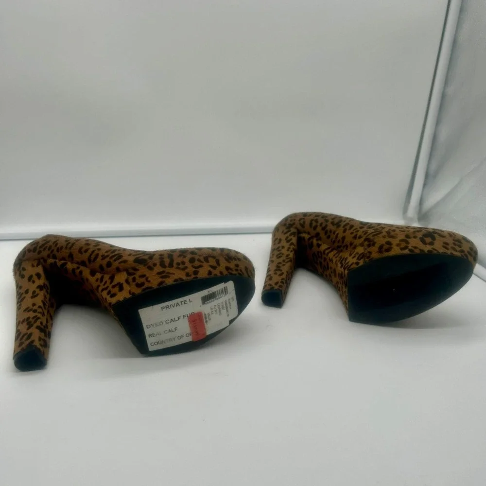NEW Red Saks Fifth Avenue Ramona Platform Heels Women 8.5 Dyed Calf Fur‎ Leopard